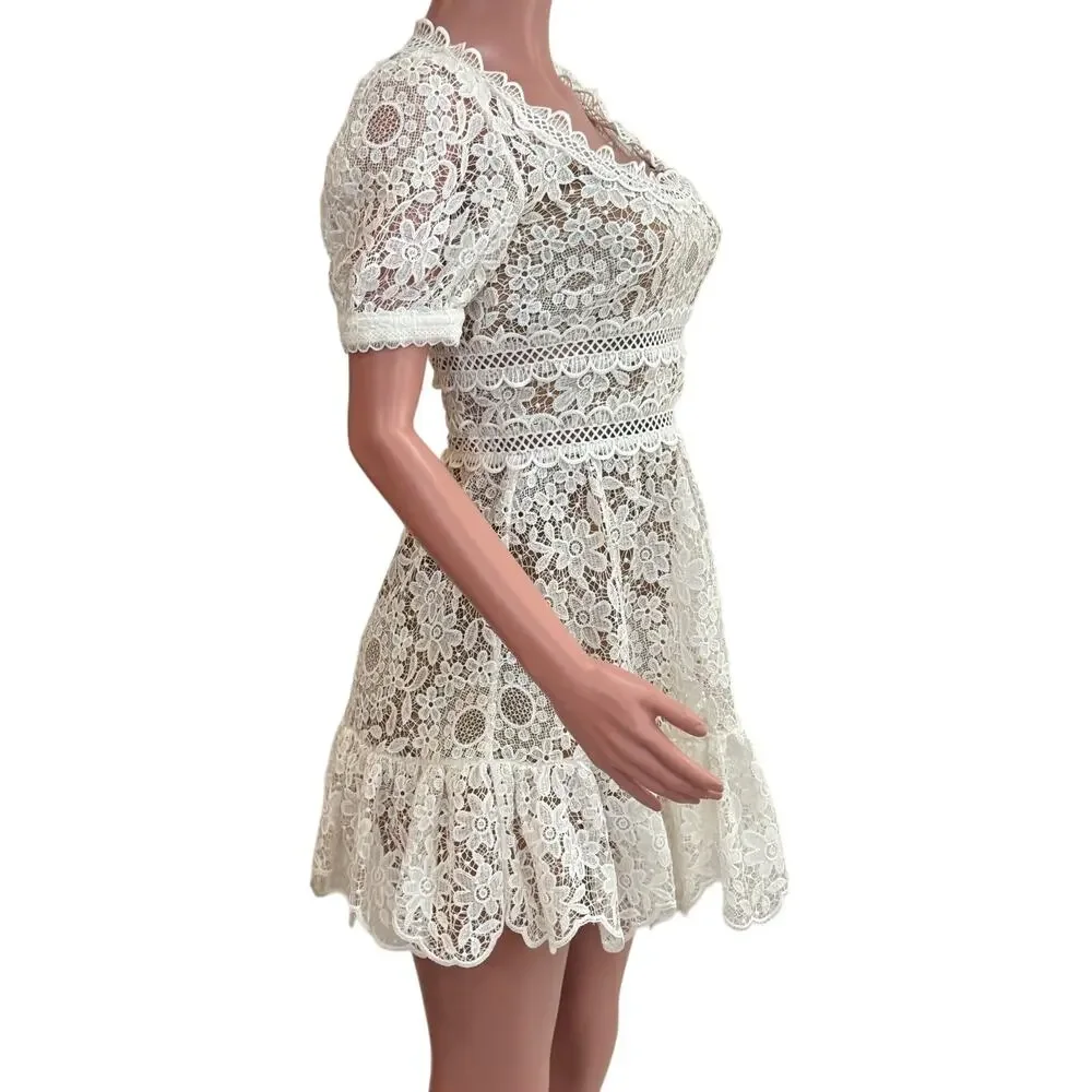 Self Portrait White Guipure Lace Mini Dress Womens 4 US Bridal Wedding - Picture 2 of 16